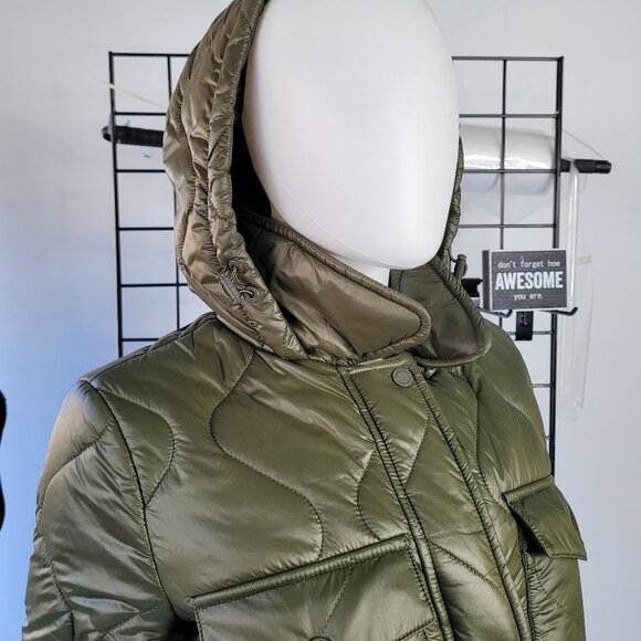 Calvin Klein Olive-Khaki Bubble Coat | Stylish & Warm Puffer Jacket | Size XS - Picture 2 of 14